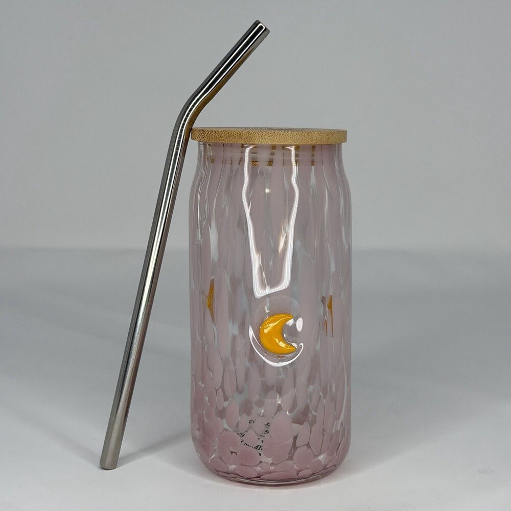 Anthropologie Halloween Juice Glass Lavender Moon Mystic Confetti Tumbler w/ Lid